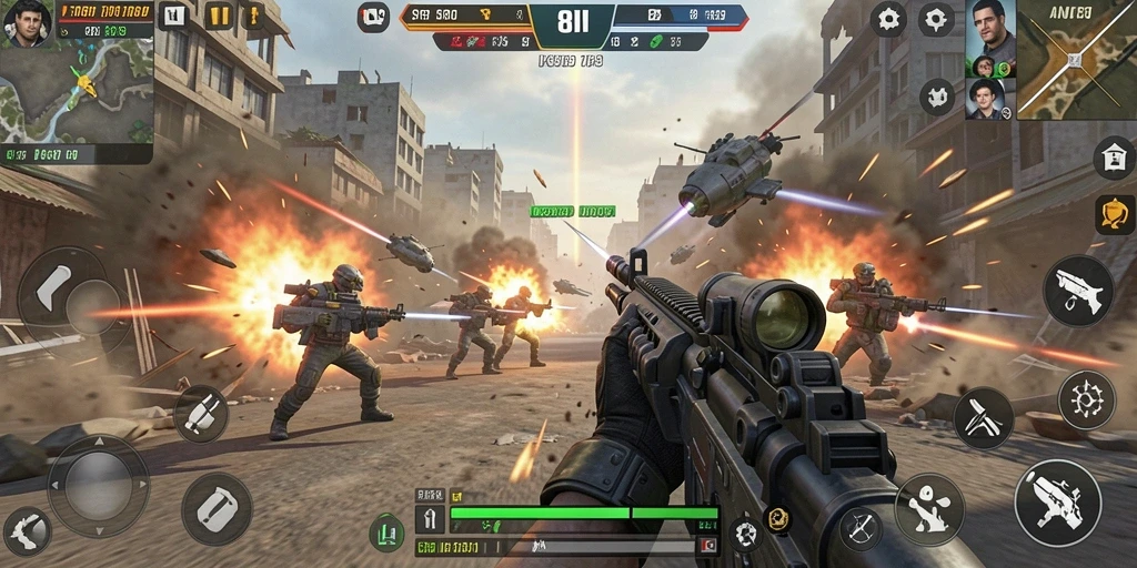 Screenshot gameplay <strong>8II</strong> menunjukkan pertempuran mendebarkan di arena yang luas.